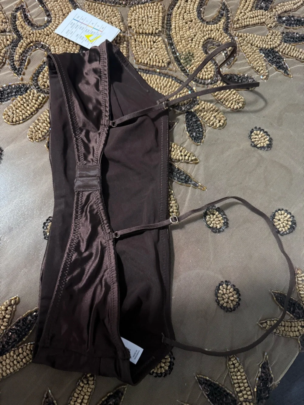 Auden Satin Square-Neck Bandeau Bralette in Brown - Picture 3 of 3